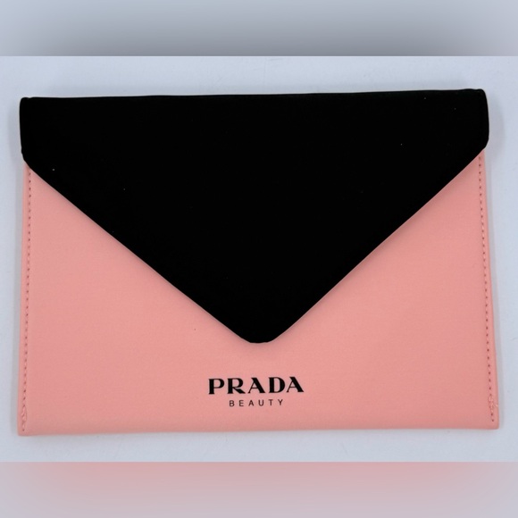 Prada Beauty Envelope Pouch Pink and Black Clutch Cosmetic Bag 6” X 8” New NWOT - Picture 1 of 3